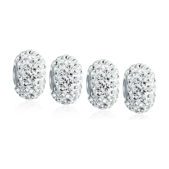 Bling Jewelry Womens .925 Sterling Silver Solid Spacer White Crystal Bead Charm Core for Bracelet (Set of 4)