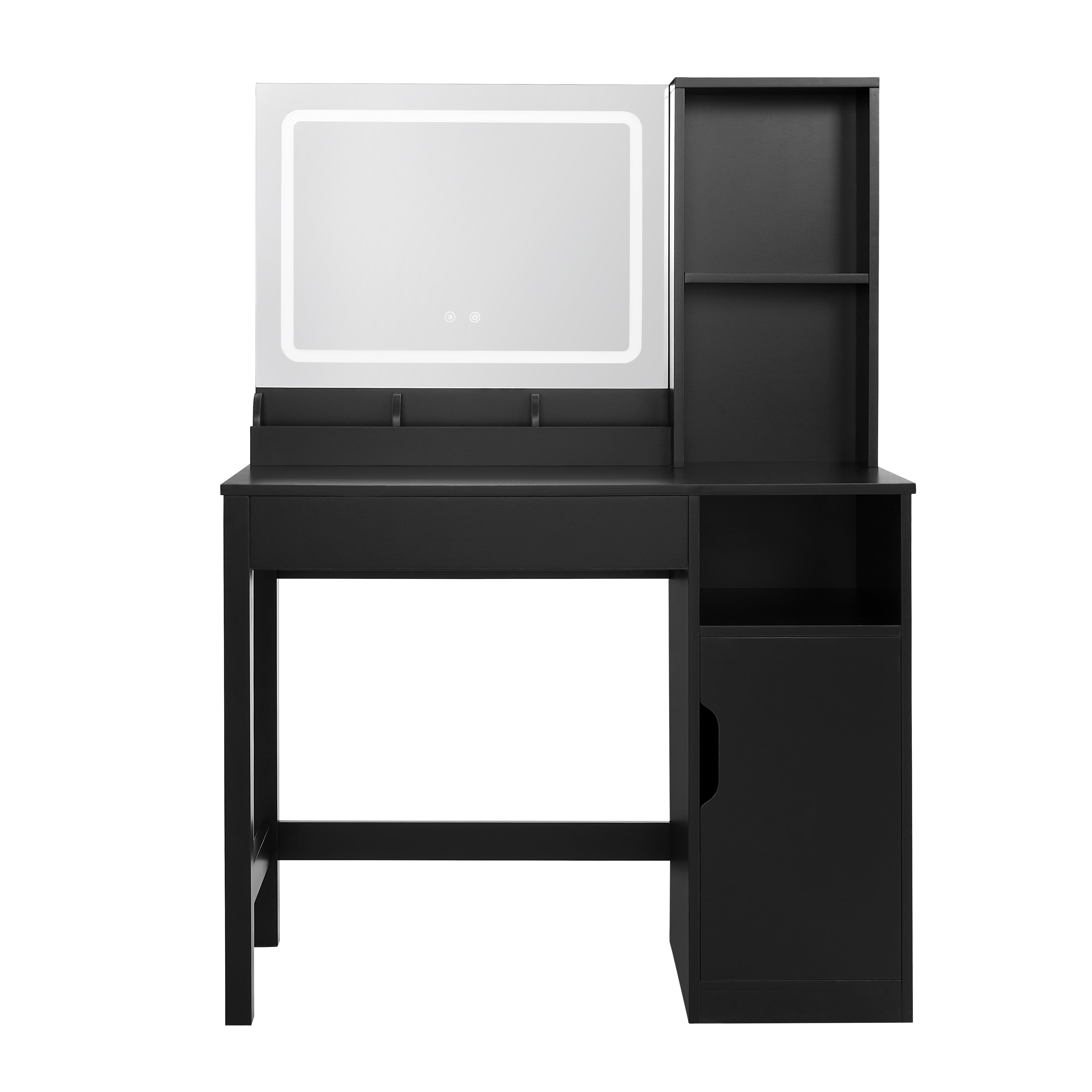 Mainstays Get Ready with Me GRWM Right Vanity Table with Lighted Mirror and Storage, Black Finish