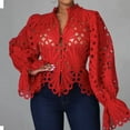 thumbnail image 5 of Dyegold Summer Tops for Women 2023, Lace Crochet Blouses for Women Fashion 2023 Casual Tunics Sexy Hollow Out Flare Long Sleeve Tees Shirt V Neck ​Tunic Tops, 5 of 7