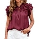 thumbnail image 1 of Blusa de manga con volantes en capas para mujer, camisa elegante con cuello en V, holgada, con cordón, para citas, 1 of 6