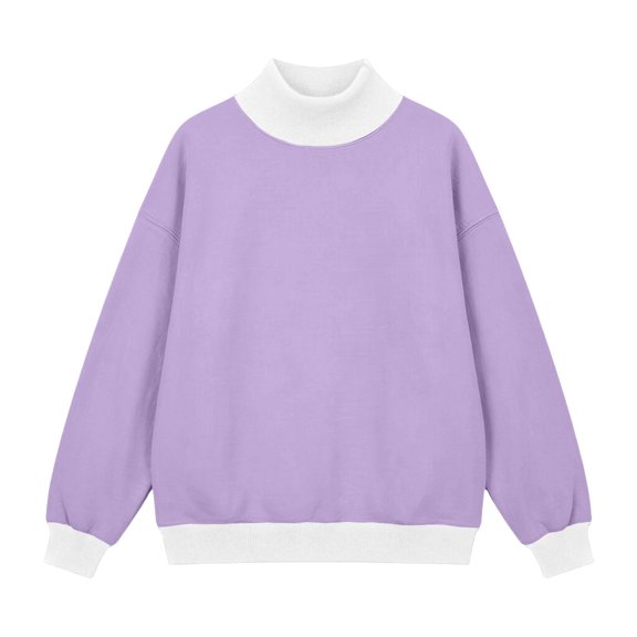 Tnhcen Women's Color Block Sweatshirt, Women's Plus Size Long Sleeve Mock Neck Pullover, Casual Contrast Trim Oversized Sweater, Japanese Fleece Fall Winter Loose Fit Top