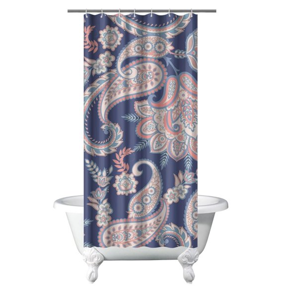 Boho Chic Pattern Curtain 36x72 Inches, Quick-Drying Polyester with Plastic Hooks, Retro Floral Artistic Look for Vintage Bathrooms