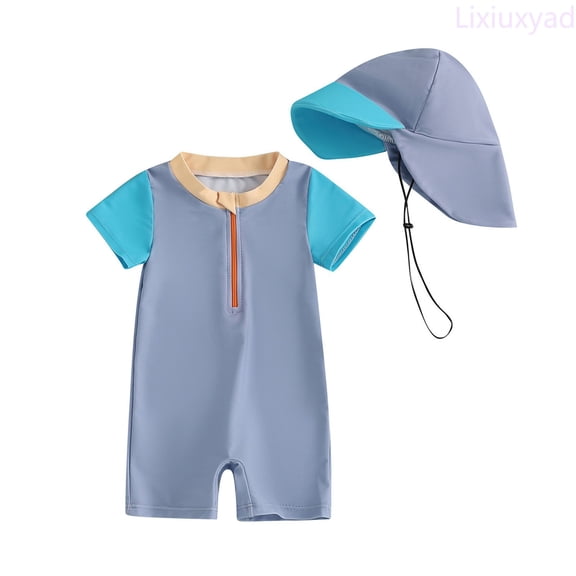 Lixiuxyad Toddler Kids Boys Swimwear Set With Hat Rash Guard Swimsuits For Beach Summer,Sizes 12-24 Months