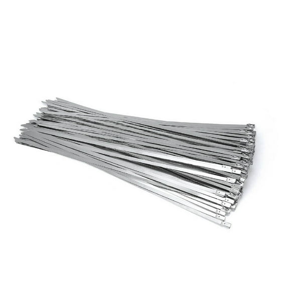 50 Pcs Metal Zip Ties 11.8 Inch, Heavy Duty 304 Stainless Steel Self-Locking Cable Ties, for Outdoor Fence, Cables, Pipes, Vehicles, Farms, Automotive Parts, Exhaust Wraps, Silver - B