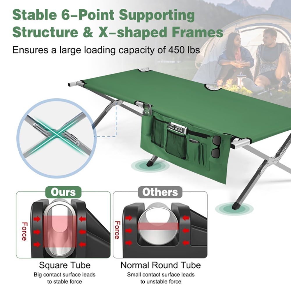 Aimee Lii Folding Camping Cot Heavy-duty Camp Bed with Carry Bag, Folding Sleeping Cot for Camping, Green