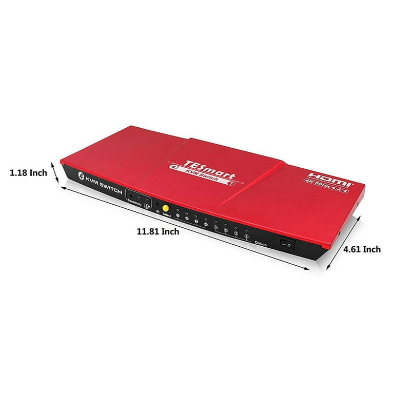 TESmart 4-Port HDMI KVM Switch - 4K 60Hz UHD - Audio Output