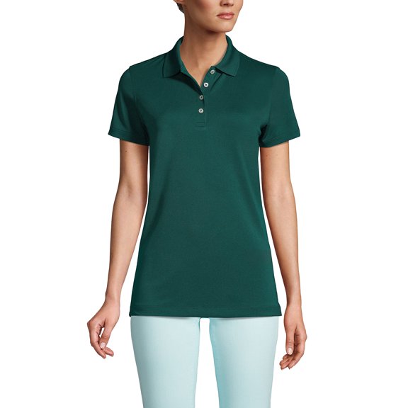 Lands' End Essentials Women's Short Sleeve Polo Shirt – Lightweight Polyester, Won’t Shrink, Pill, or Fade, Classic Fit