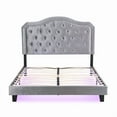 thumbnail image 6 of Upholstered Bed Button Tufted with Curve Design - Strong Wood Slat Support - Easy Assembly - Light Grey Velvet - With LED Light - Platform Bed - Queen, 6 of 9