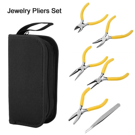 Zerone 5pcs Professional Jewelry Pliers Tools Kit Round Bent Nose Beading Making DIY, Jewellery Pliers Tool,Jewellery