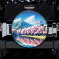 thumbnail image 1 of Mountain with Blossom Pattern Polyester Universal Spare Wheel Tire Cover Wheel Covers for Trailer RV SUV Truck Camper, 1 of 5