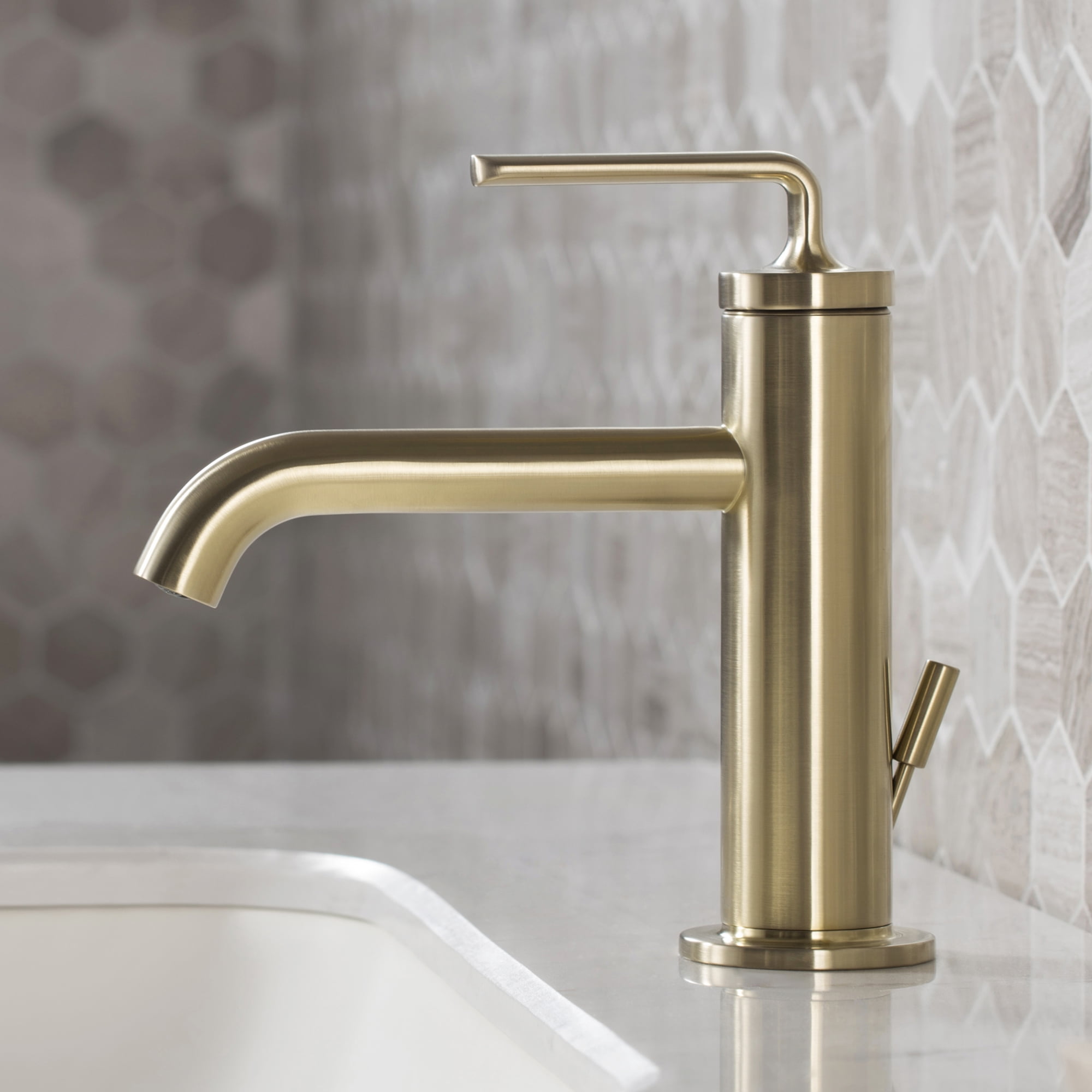 Ramus™ Single Handle Bathroom Sink Faucet with Lift Rod Drain in Brushed Gold