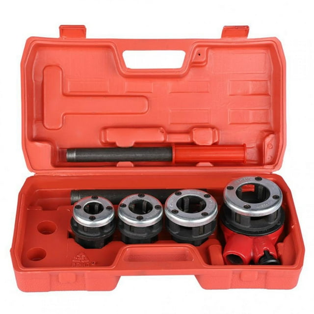 LAFGUR Pipe Threading Kit,4 Dies Manual Plumber Pipe Threading Kit 1/2 3/4 1 1-1/4 Threader Tool, Pipe Threading