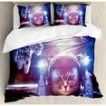 thumbnail image 3 of Space Cat Duvet Cover Set, Astronauts in Nebula Galaxy with Eclipse in Saturn Planets Image, Decorative 2 Piece Bedding Set with 1 Pillow Shams, Twin Size, Dark Blue Purple, by Ambesonne, 3 of 3