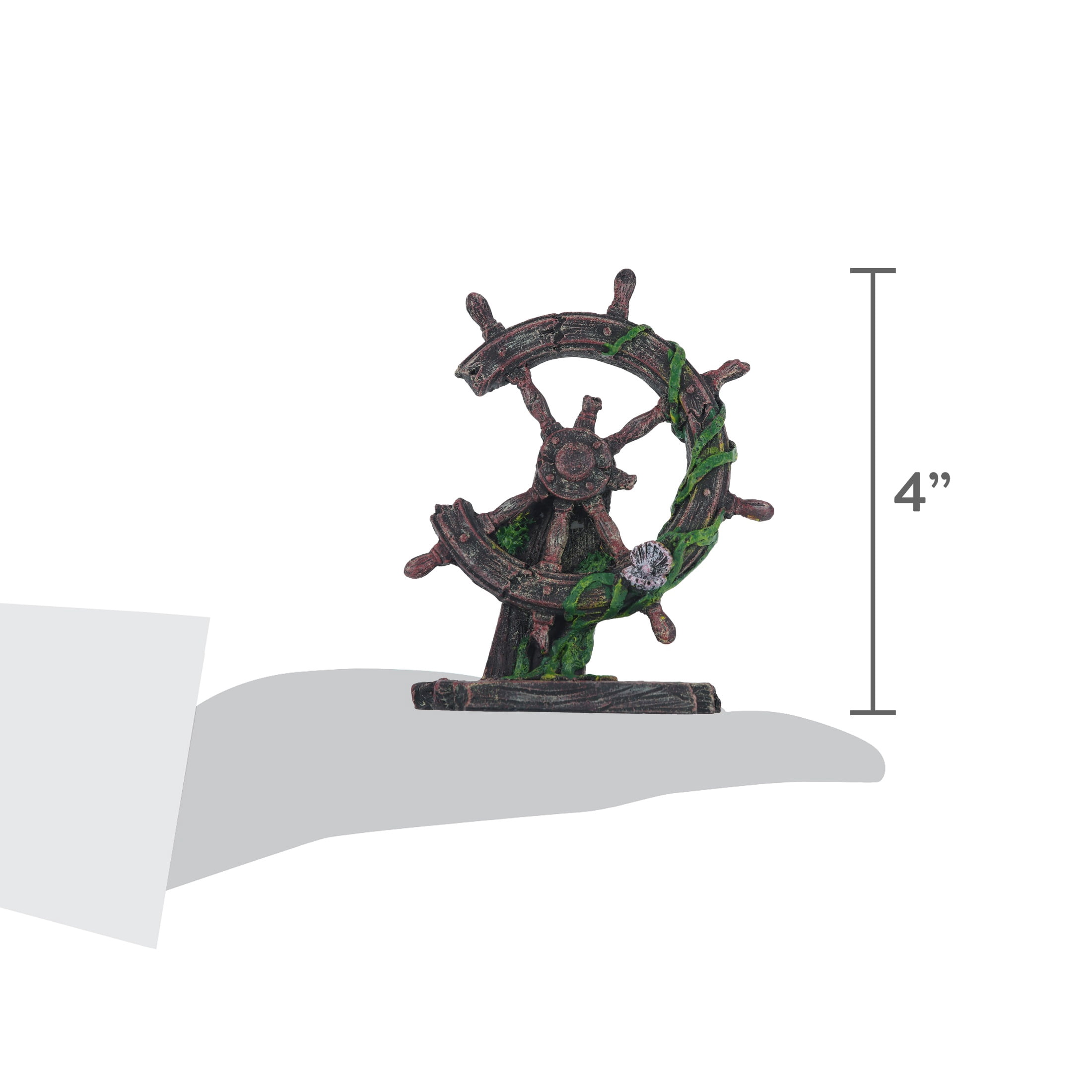 Vibrant Life Ship Wheel Aquarium Decor, 4.5"