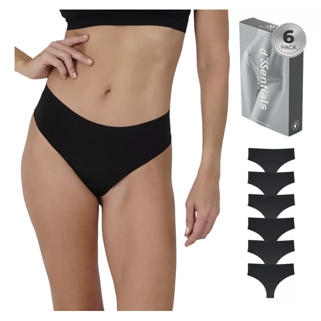 Pack 6 panties calzón corte bikini sin costura para dama d’Ssentials Negro Chico