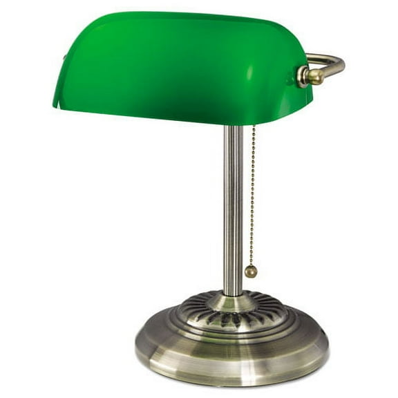 Traditional Banker's Lamp, Green Glass Shade, 10.5w x 11d x 13h, Antique Brass | Bundle of 2
