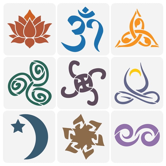 9PCS Spiritual Symbols Stencils