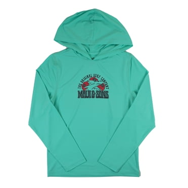 Maui and Sons Girls Hooded Sunshirt, World Pieces Printed UPF Shirt, Celadon, Outdoor Sunwear