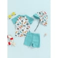 thumbnail image 4 of Suealasg Kids Boys 3Pcs Split Swimsuit Set 1T 2T 3T 4T Short Sleeve Palm Tree Dinosaur Print Rash Guard Tops +Swim Trunks + Swim Cap Toddler Baby Boys Summer Swimwear Bathing Suit, 4 of 7