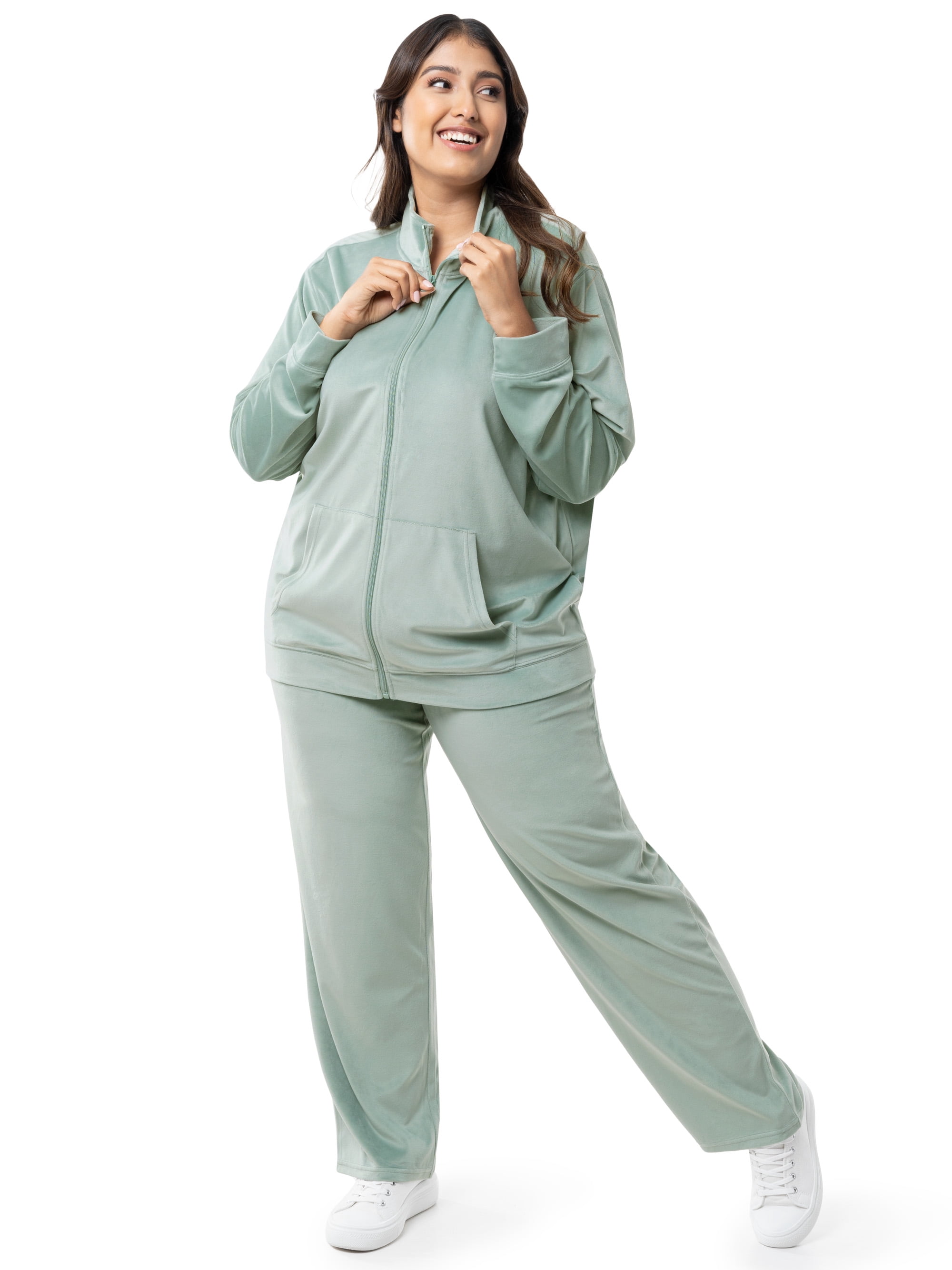 Athletic Works Women's Plus Size Active Velour Zip-Up Tracksuit Set, 2-Piece, Sizes 1X-4X