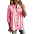 thumbnail image 2 of Sokhug Womens Cotton Linen Striped 3/4 Sleeve Stand Collar Button Down Breathable Casual Daily Tunic Blouse Tops, 2 of 7