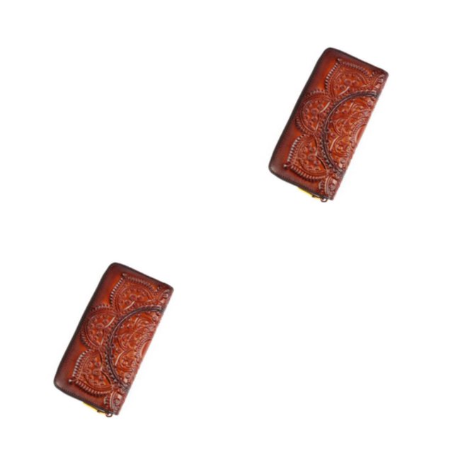 Sonducket Cartera femenina Bolsa de dinero larga Bolsas de embrague retro Bolsos de monedas Monedero floral en relieve Monedero para mujer Marrón 2Conjunto
