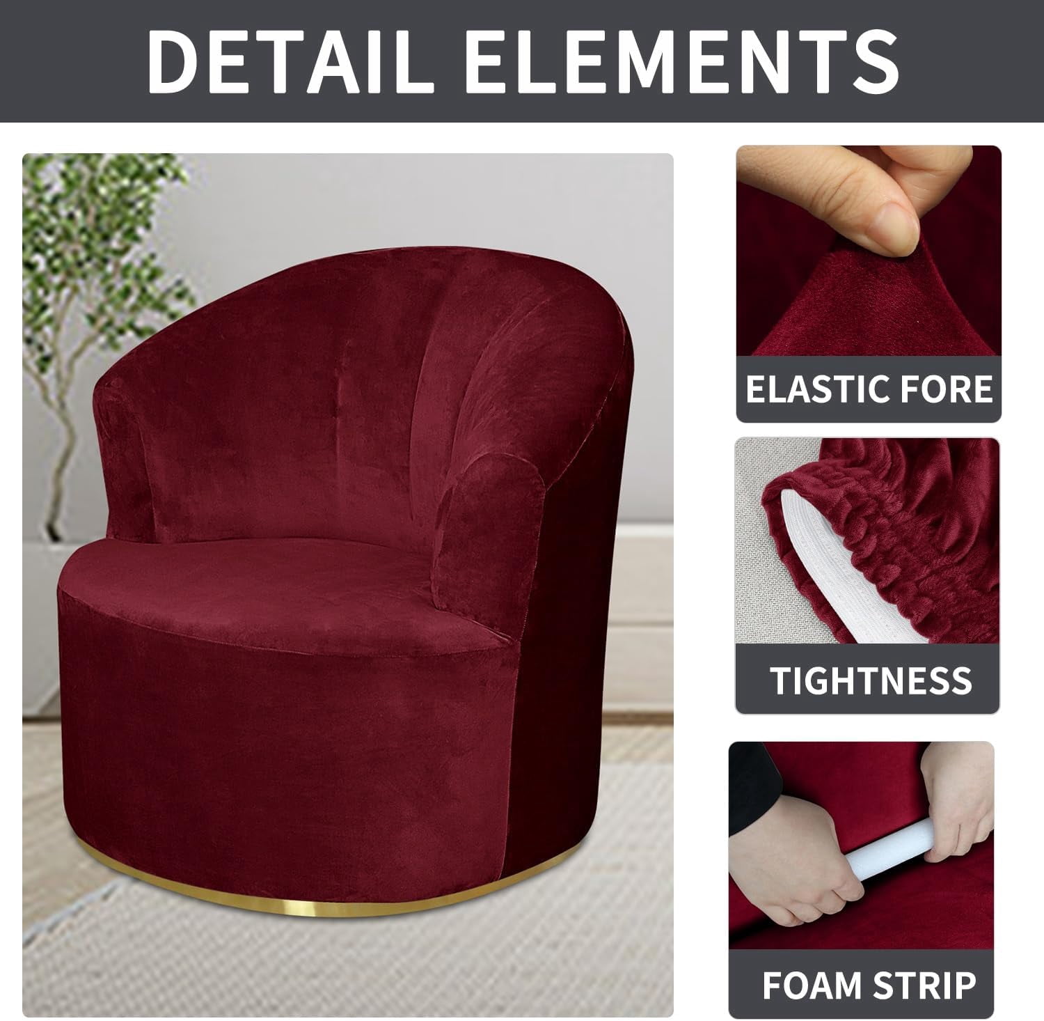 LKJYER Velvet Swivel Barrel Chair Cover, Soft Round Club Armchair Slipcover Modern Accent Chair Slipcover Stretch Single Sofa Cover Washable for Living Room Furniture Protector(Large)