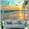 thumbnail image 4 of PRATYUS Nature Landscape Tapestry, Cozy Outside of Window Tropical Palm Tree Beach Sea Mew Sunset Scenery Tapestry Wall Hanging, Colorful Bedroom Living Room Dorm Decor  Painting, 4 of 6