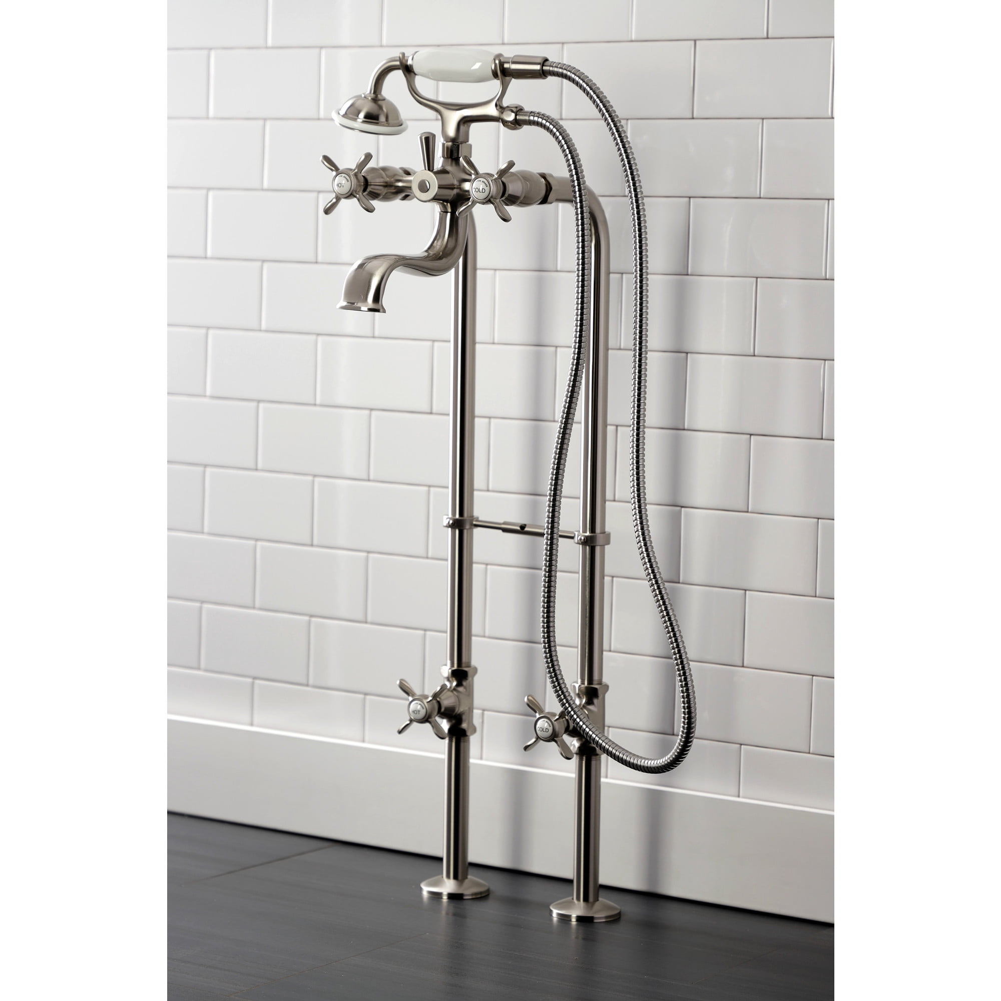 Kingston Brass CCK246K8 Essex Freestanding Clawfoot Tub Faucet Package with Supply Line, Brushed Nickel