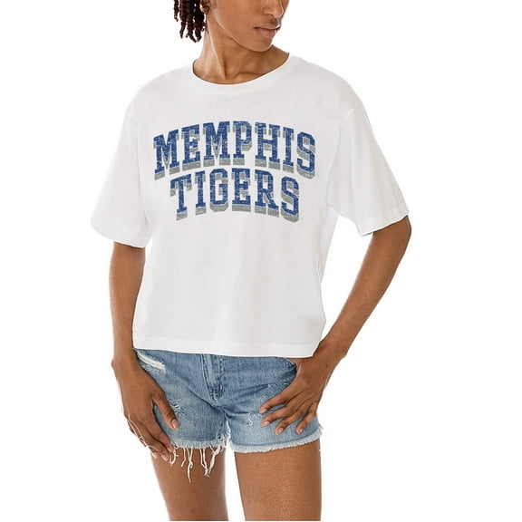 Women's Gameday Couture White Memphis Tigers Claim To Fame Boxy Cropped T-Shirt