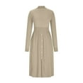 thumbnail image 6 of Lovskoo Women Long Sleeve Sweater Dress Fall Winter Cute Mock Neck Casual Knit Pleated Pullover Formal Dresses Beige, 6 of 7