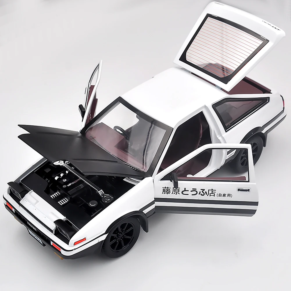 The 1:32 scale is suitable for Toyota AE86 alloy die-cast car models, equipped with openable doors, lights, sound and spring-back function. Boys' toy cars, children's birthday gift toy cars.