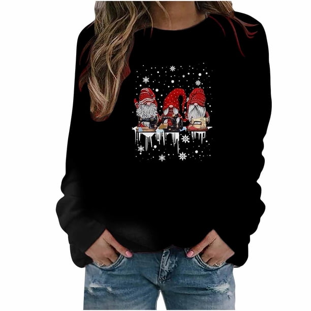 Sudadera Para Mujer Cuello Redondo Sudadera Con Estampado Navideño Blusa Suelta Tops Sin Capucha Suéter Odeerbi ODB183598