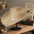 thumbnail image 6 of RUINIXCW Cowboy Cowgirl Hat For Women Men Western Hats Rhinestone Cowboy Hat Wide Brim Cow Girl Rodeo Hat Felt Jazz Cap For Rodeo Party, 6 of 8