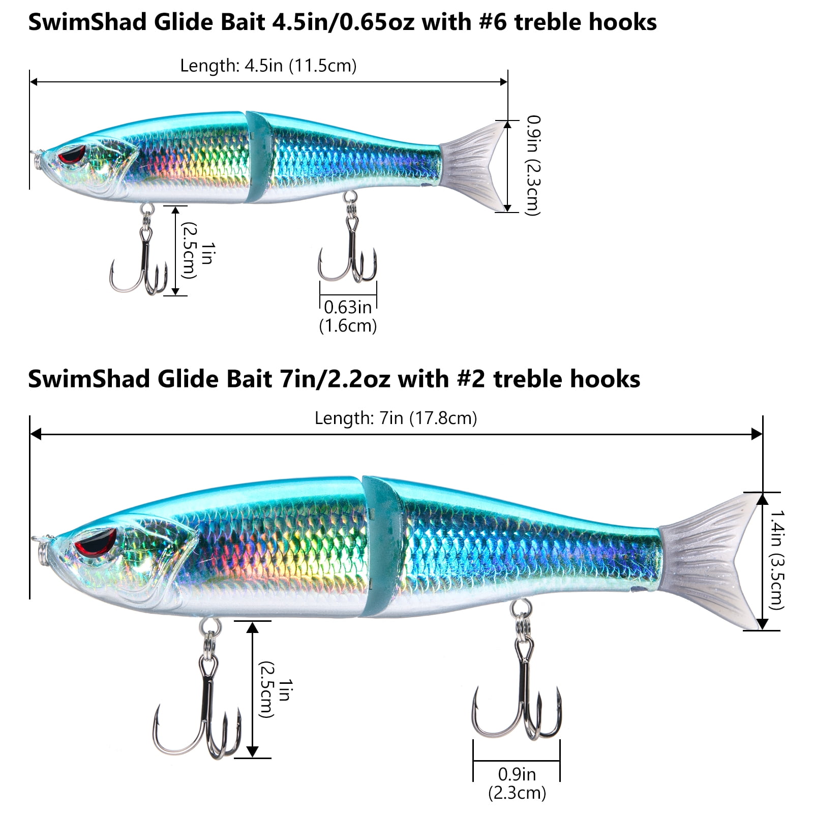 Bassdash SwimShad Glide Baits Jointed Swimbait Bass Pike Salmon Trout Muskie Fishing Lure 4.5in /18.5g,3-Pack