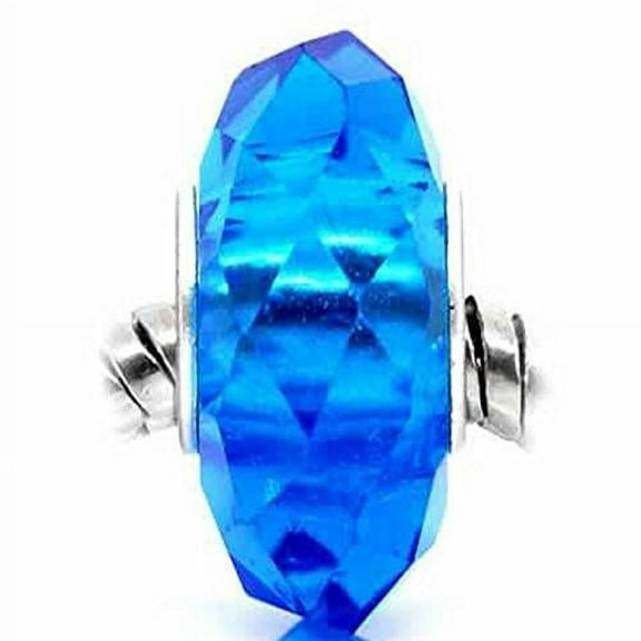 10 Faceted Murano Glass Charm European Bead Compatible for Most European Snake Chain Bracelet (Aquamarine)
