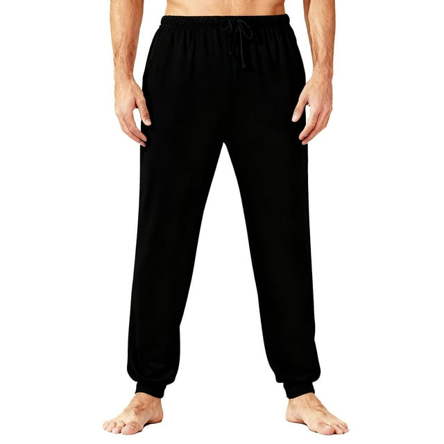 aohooy Pantalon de Course pour Hommes Temps Froid Élastique à Cordon de Serrage Taille Pantalon de Pyjama Ample Extensible à Revers Décontracté Confortable Doux Jogger Pantalon de Survêtement Noir,G