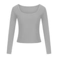 thumbnail image 4 of JUNWELL Women‘s Basic Square Neck Long Sleeve Solid Slim Fitted Ribbed T-Shirt Top Soft Comfy Tunic Tees Tops, 4 of 7