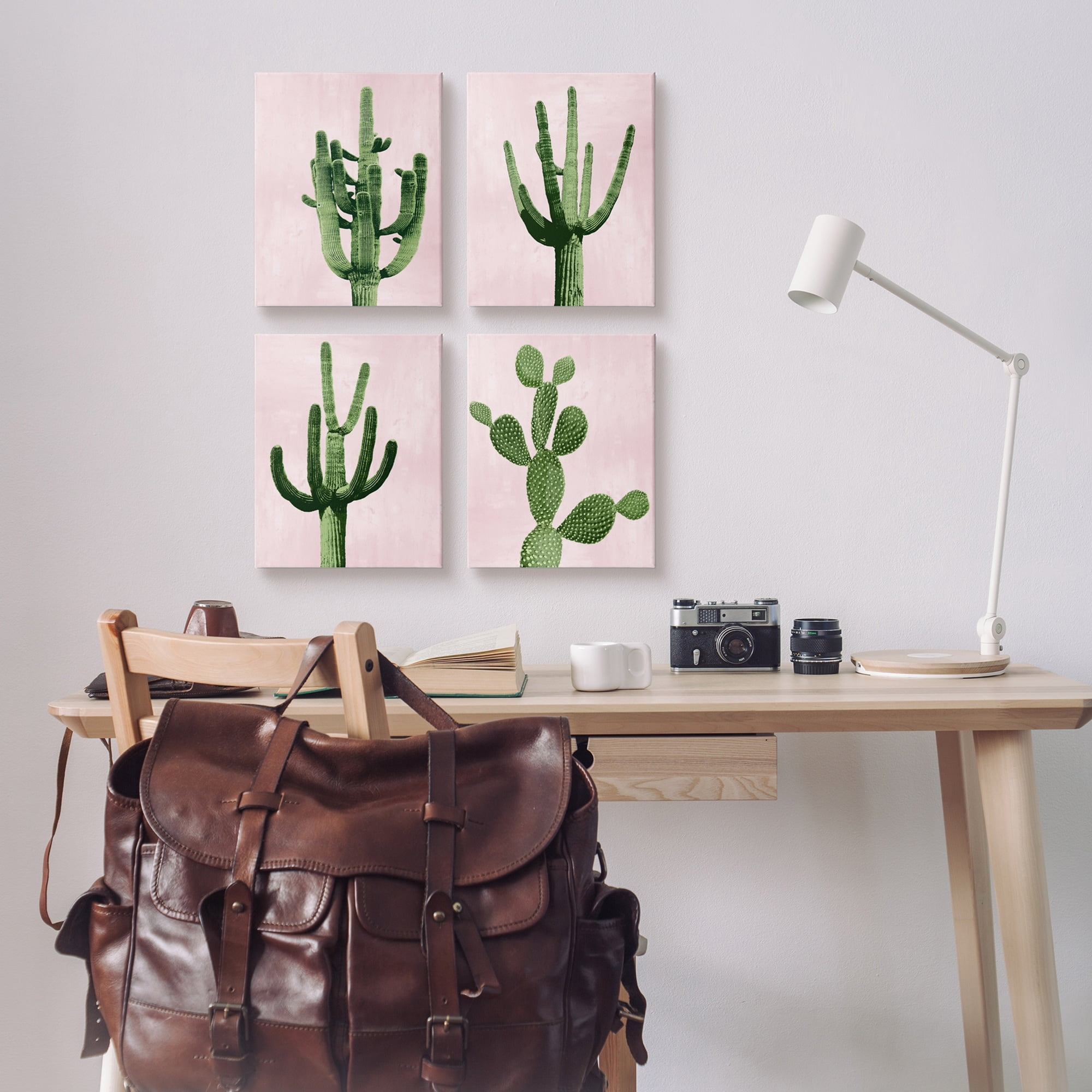 Stupell Industries Bold Pink Desert Cactus Plants Arid Vegetation Graphic Art Gallery Wrapped Canvas Print Wall Art, Set of 4, Design by Mia Jensen