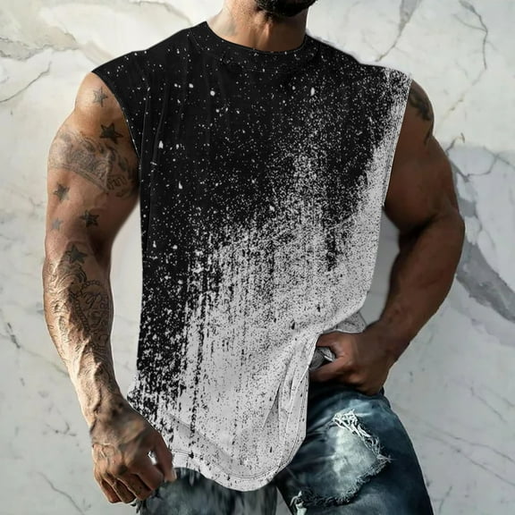 Hicidod Tank Tops for Men Big And Tall Muscle Graphic Print Sleeveless Round Neck Tee Shirt Casual Workout Gym Summer Trendy Tanks Top