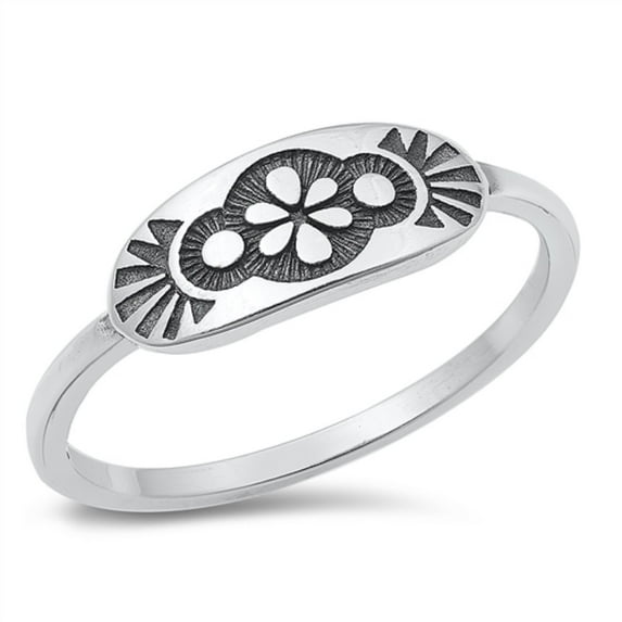 Sterling Silver Floral Designer Ring Size 7