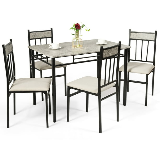Costway 5 Piece Dining Set Faux Marble Top Table 30 And 4 Padded Seat Chairs W Metal Legs Com Costway 5 Piece Dining Set Faux Marble, Marble Dining Table Set For 4