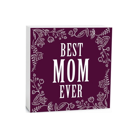 Best Mom Ever Purple Foliage 5 x 5 Wood Tabletop Sign Plaque