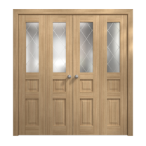 Sliding Closet Double Bi-fold Doors 96 x 80 inches | Ego 5011 Natural Oak | Sturdy Tracks Moldings Trims Hardware Set | Wood Solid Bedroom Wardrobe Doors