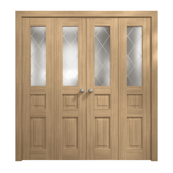 Sliding Closet Double Bi-fold Doors 96 x 80 inches | Ego 5011 Natural Oak | Sturdy Tracks Moldings Trims Hardware Set | Wood Solid Bedroom Wardrobe Doors