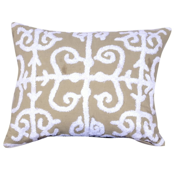 20 X 16 Inch Cotton Pillow with Vermicular Pattern, Set of 2, Brown and White- Saltoro Sherpi