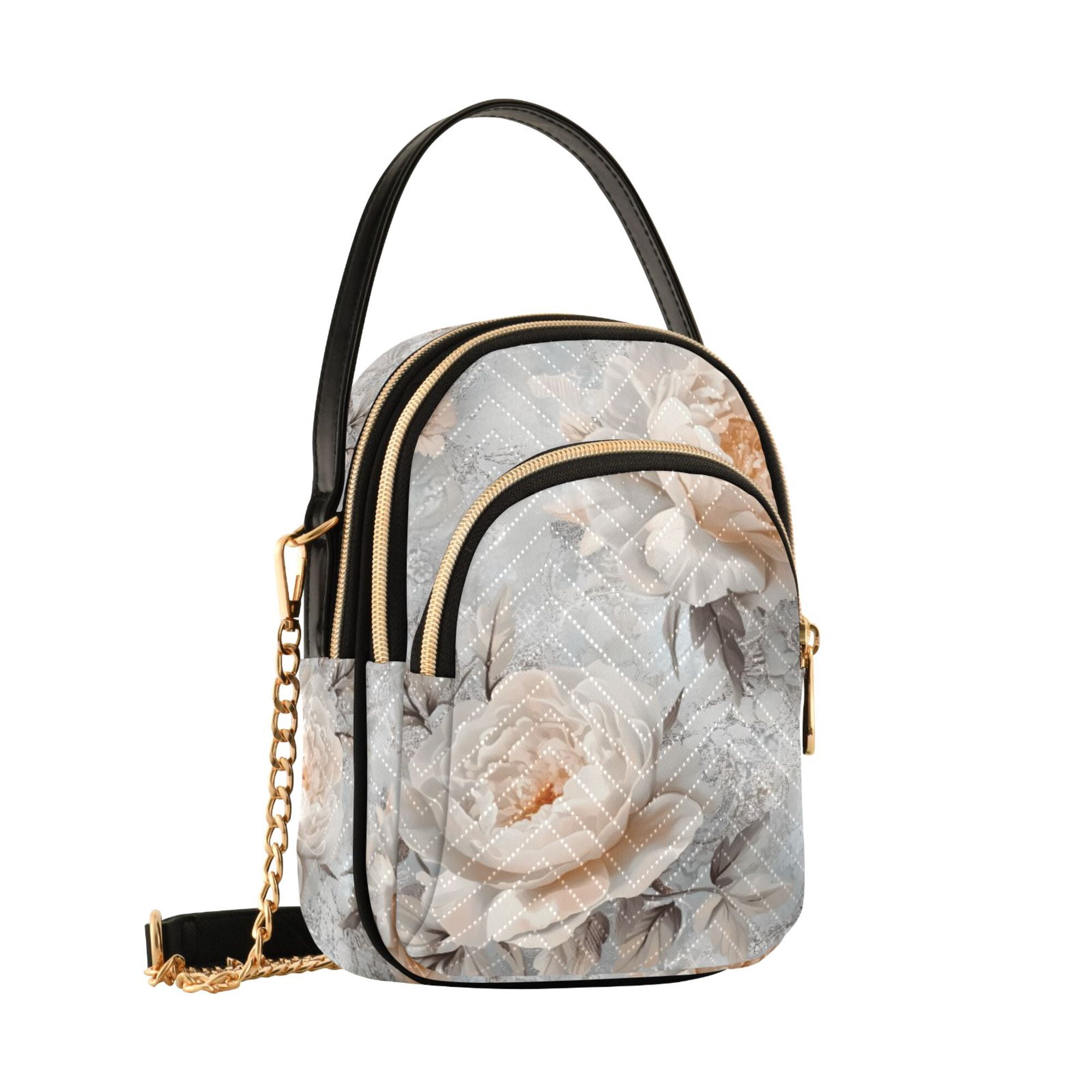 FORMRS Crossbody Bag for Women Quilted Travel Shoulder Cell Phone Purse with Chain Strap Handbag, Beautiful Floral