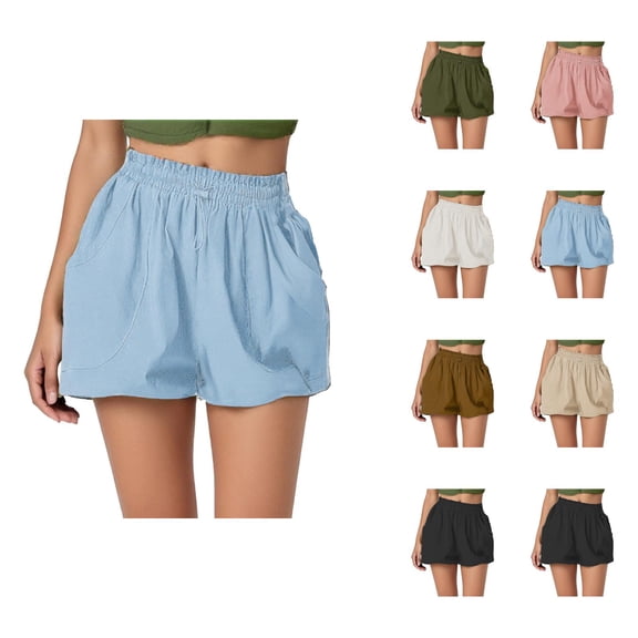 Bubble Shorts for Women Summer Casual Elastic High Waist Lightweight Loose Puffy Shorts with Pockets
