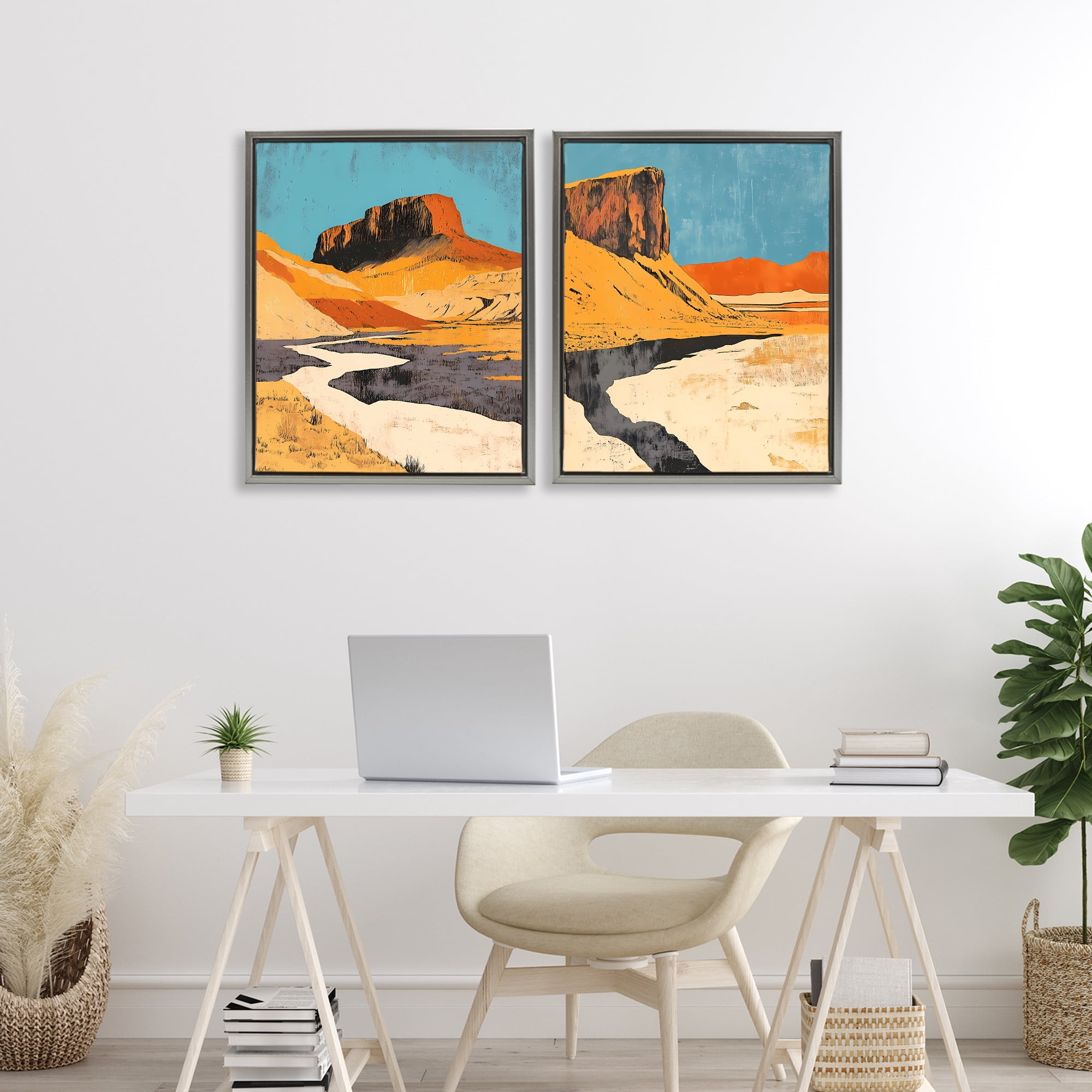 Stupell Industries Desert Canyon Pass 2 Piece Gray Framed Floater Canvas Set, design by Walker Noble