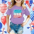 thumbnail image 2 of MIXUE Toddler Girls Tops & T-Shirts Kids Children Independence Day Flag Print 4Th Of July Round Neck Short Sleeve Tops Pullover Tee Shirts Streetwear,Purple,6-7 Years, 2 of 4